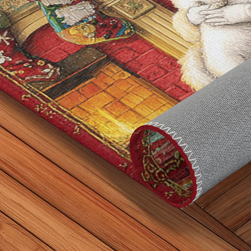 Non-slip Premium Area Floor Rug: Christmas Santa Dog, Holiday Decorative Carpet, Cozy Living Room Decor for Family