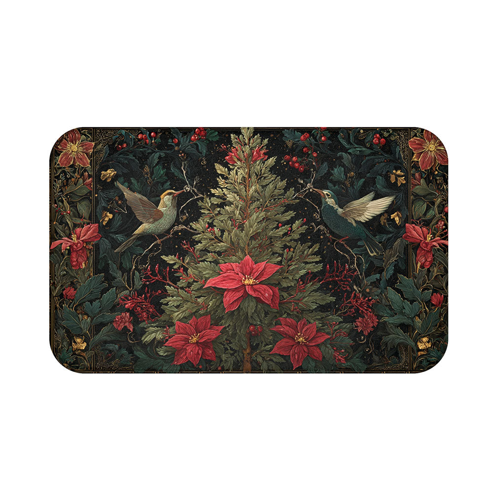 Non Slip Floor Mat Rug: Botanical Christmas Anti Skid Mat, Floral Holiday Rug Decor, Cozy Seasonal Comfort for Festive Homes