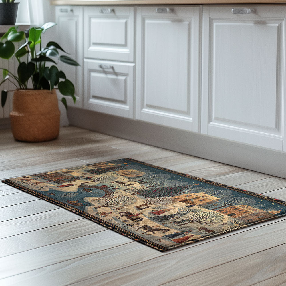 Non Slip Floor Mat Rug: Winter Village Christmas Decor Mat, Anti Skid Holiday Rug, Cozy Seasonal Comfort for Festive Homes