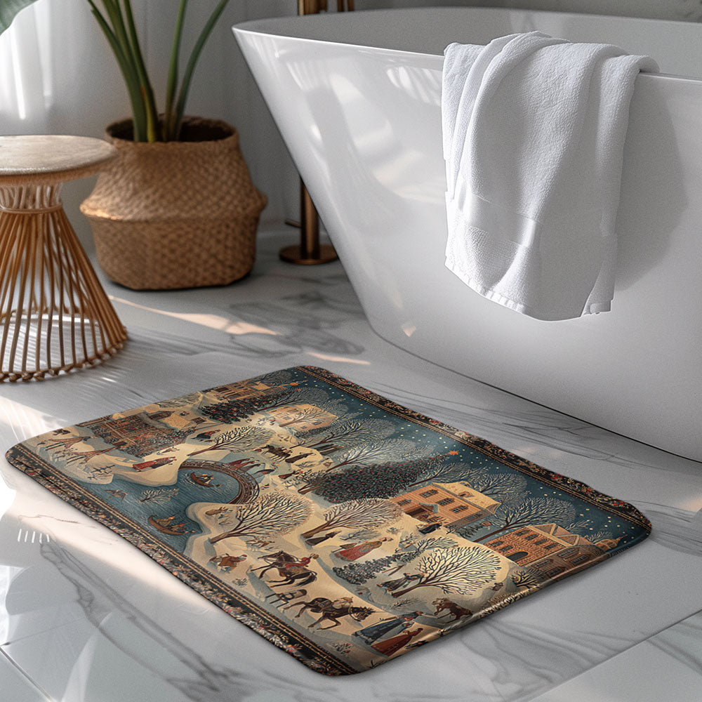 Non Slip Floor Mat Rug: Winter Village Christmas Decor Mat, Anti Skid Holiday Rug, Cozy Seasonal Comfort for Festive Homes