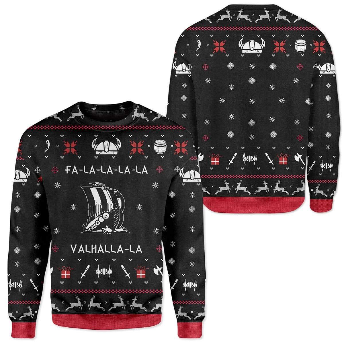 Gearhumans Custom T-shirt - Long Sleeves Ugly Christmas Valhalla Viking Christmas Sweater Jumper