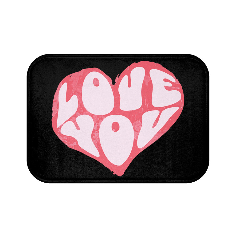 Heart 'Love You'Memory foam Bath Mat Rug: Non-Slip Bathroom Rug,Valentine’s Day Bathroom Decor Gift for Couples
