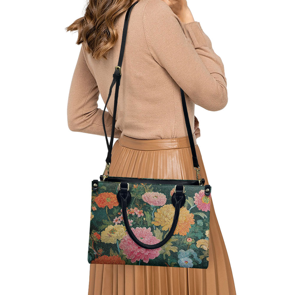 Premium Leather Handbag Floral Vintage Art Tote Bag: Elegant Everyday Purse for Women, Stylish Gift for Floral Lovers, Unique Longtail Keyword