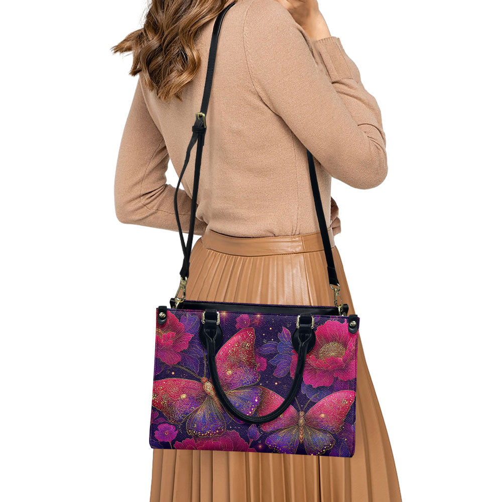 Premium Leather Handbag Night Butterfly Floral Art Tote Bag: Elegant Luxury Purse for Women, Fashion Accessory & Gift