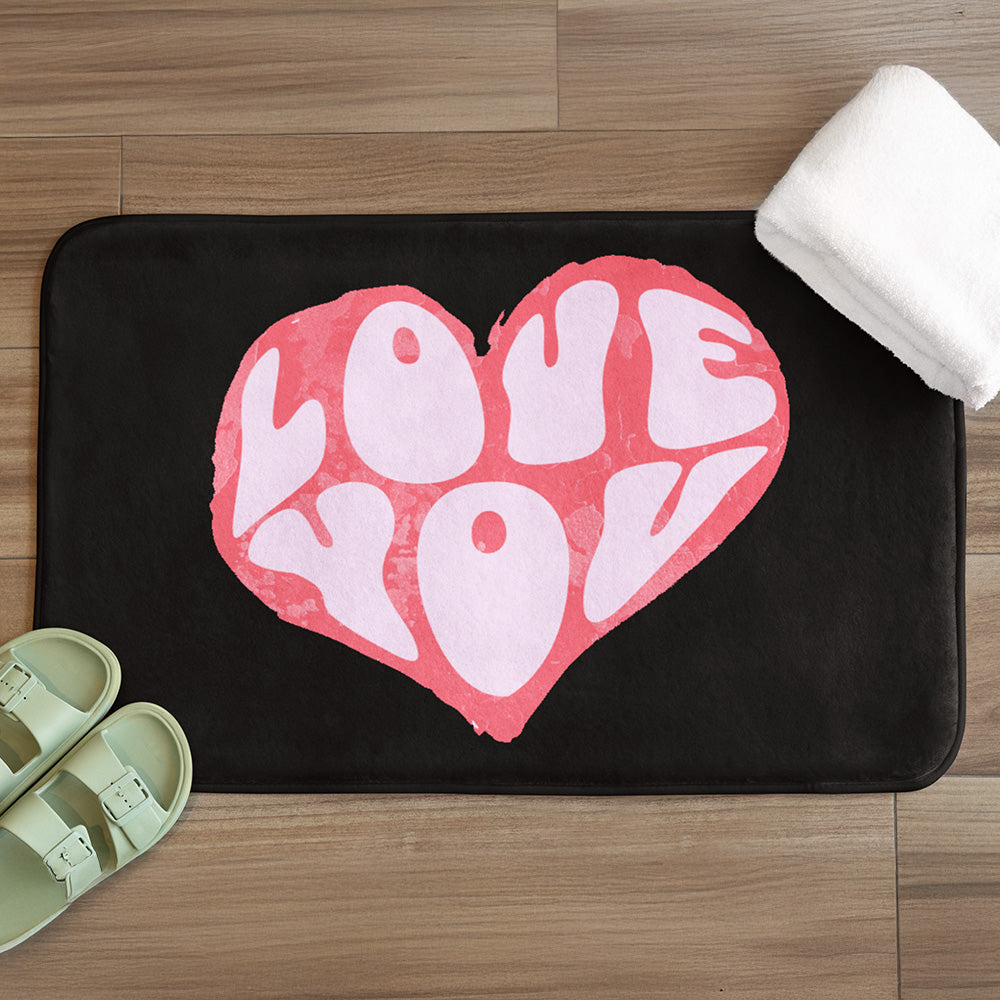 Heart 'Love You'Memory foam Bath Mat Rug: Non-Slip Bathroom Rug,Valentine’s Day Bathroom Decor Gift for Couples