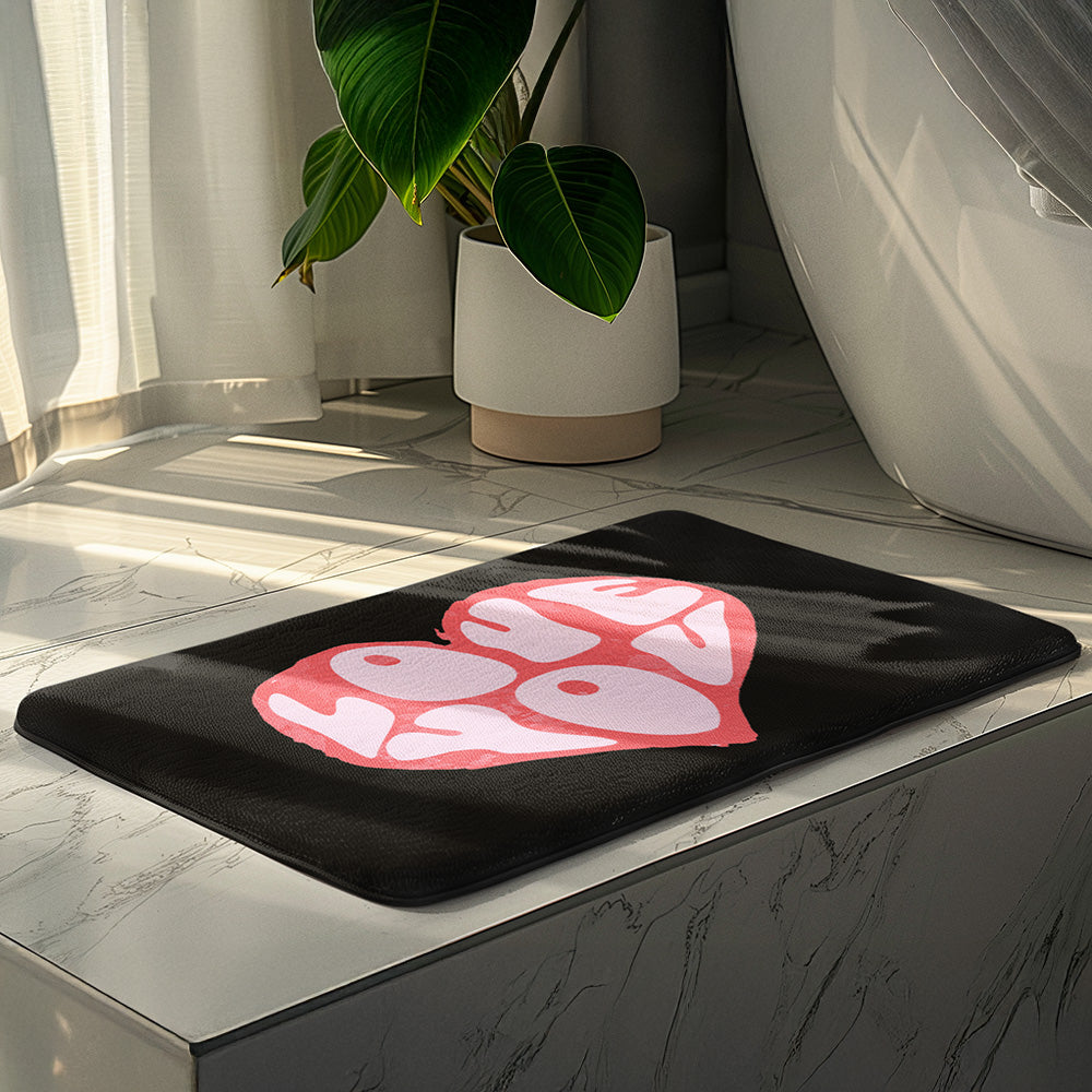Heart 'Love You'Memory foam Bath Mat Rug: Non-Slip Bathroom Rug,Valentine’s Day Bathroom Decor Gift for Couples
