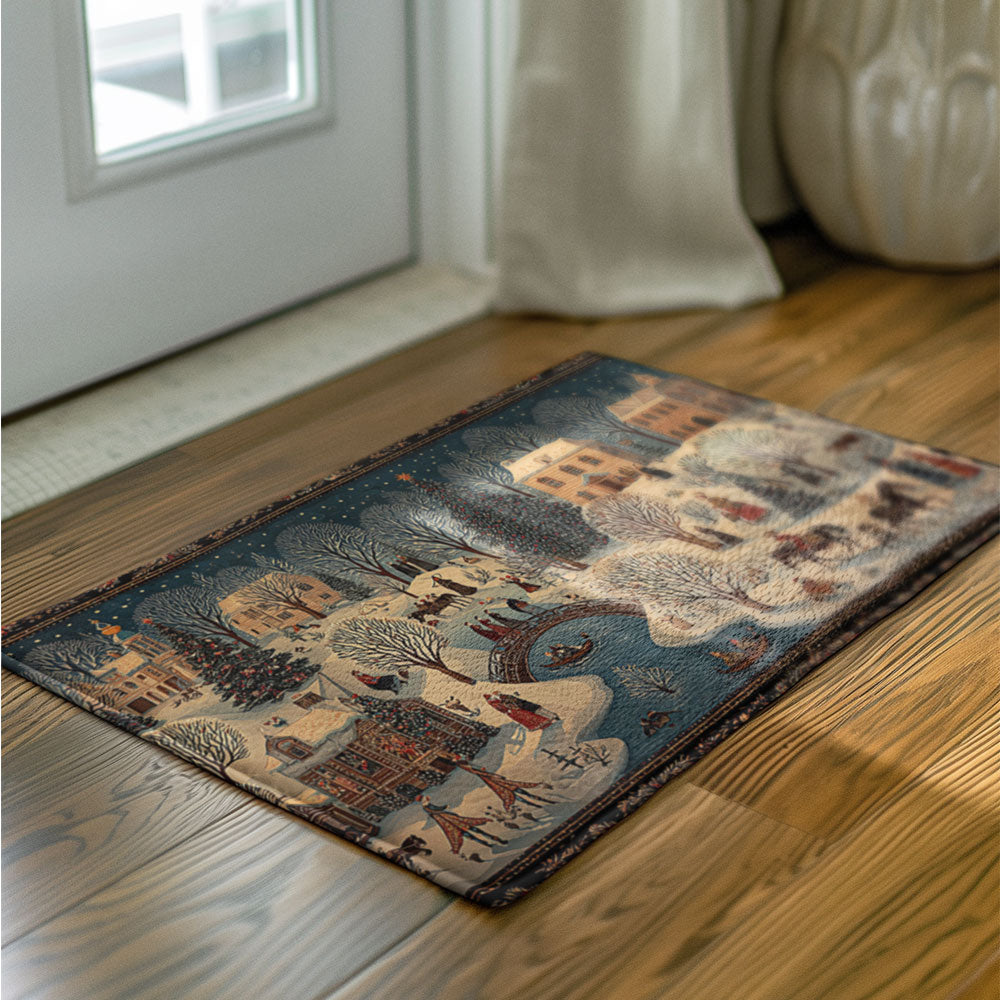 Non Slip Floor Mat Rug: Winter Village Christmas Decor Mat, Anti Skid Holiday Rug, Cozy Seasonal Comfort for Festive Homes