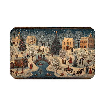 Non Slip Floor Mat Rug: Winter Village Christmas Decor Mat, Anti Skid Holiday Rug, Cozy Seasonal Comfort for Festive Homes