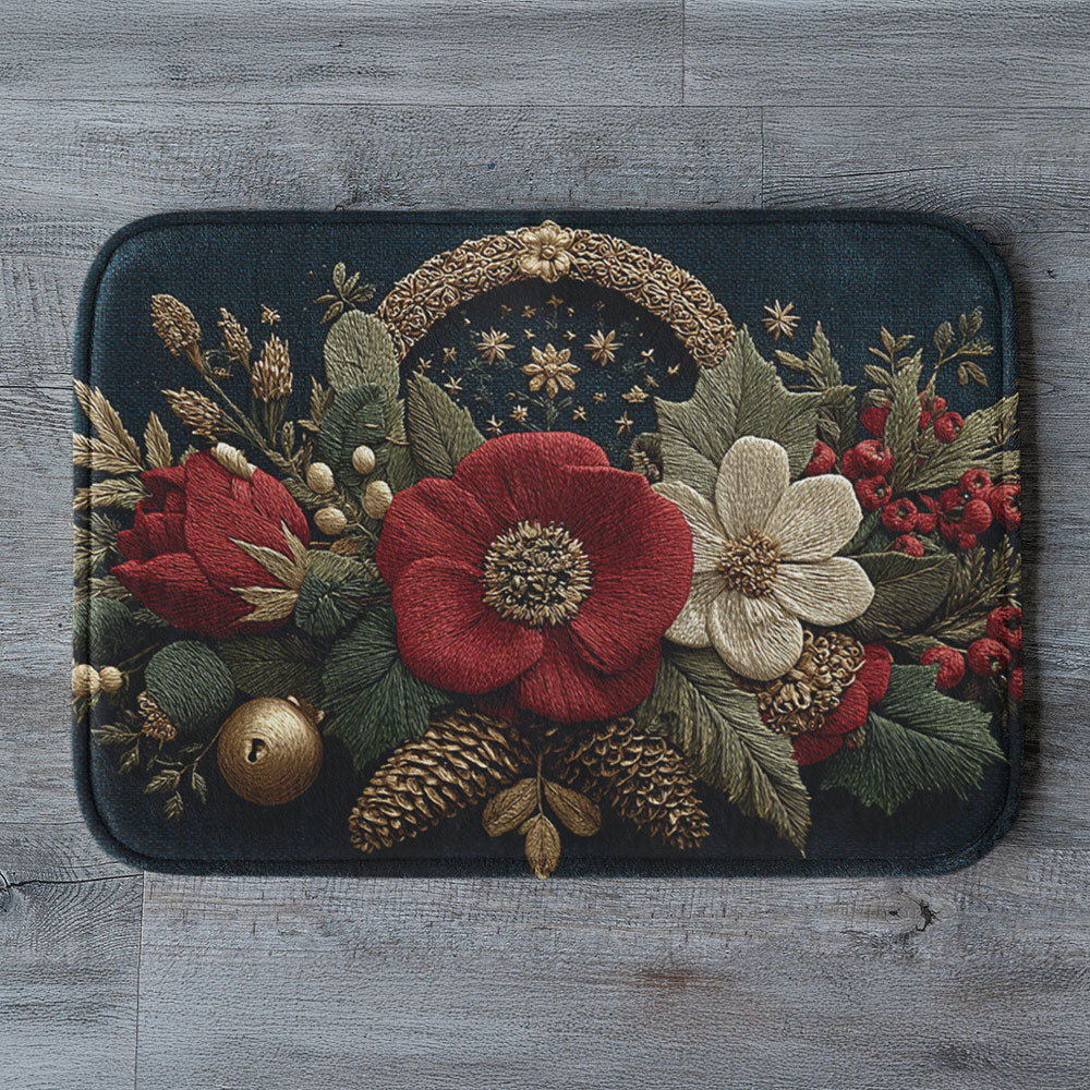 Non Slip Floor Mat Rug: Christmas Floral Anti Skid Mat, Elegant Holiday Decor Rug, Cozy Seasonal Comfort for Winter Homes