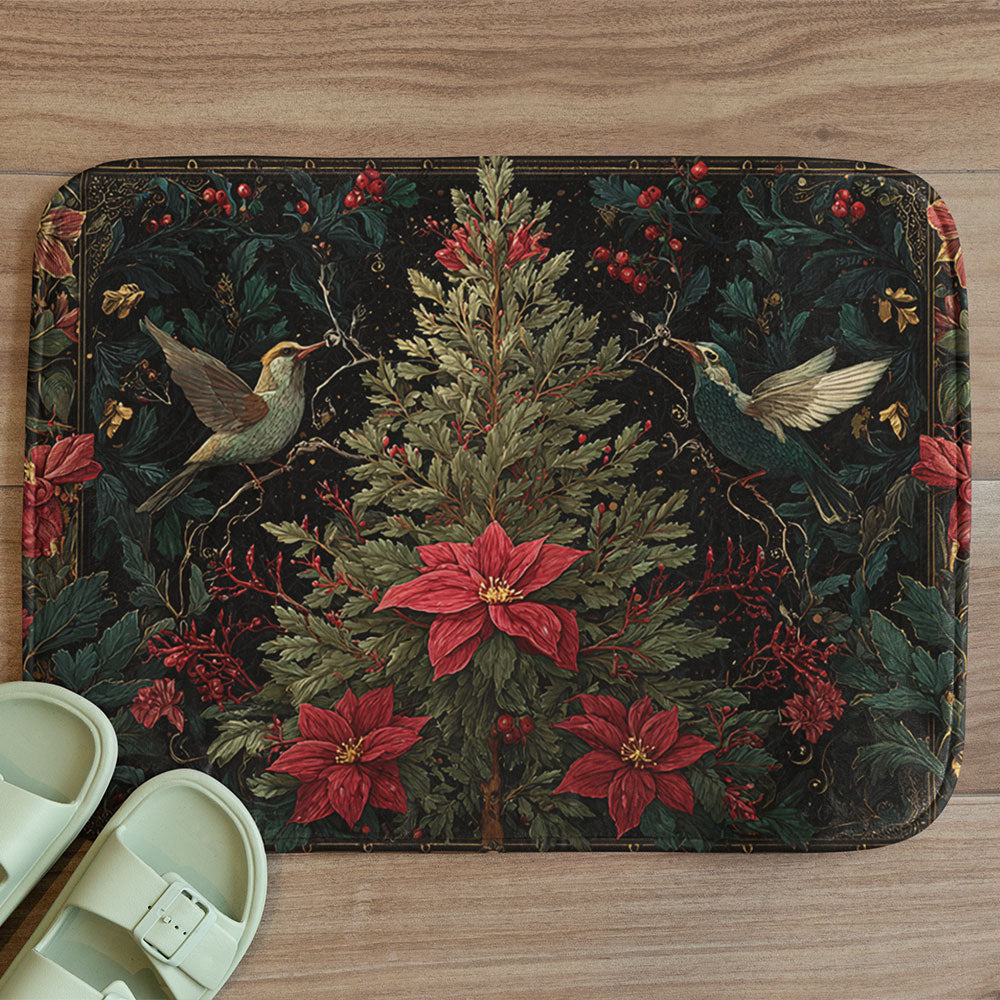 Non Slip Floor Mat Rug: Botanical Christmas Anti Skid Mat, Floral Holiday Rug Decor, Cozy Seasonal Comfort for Festive Homes