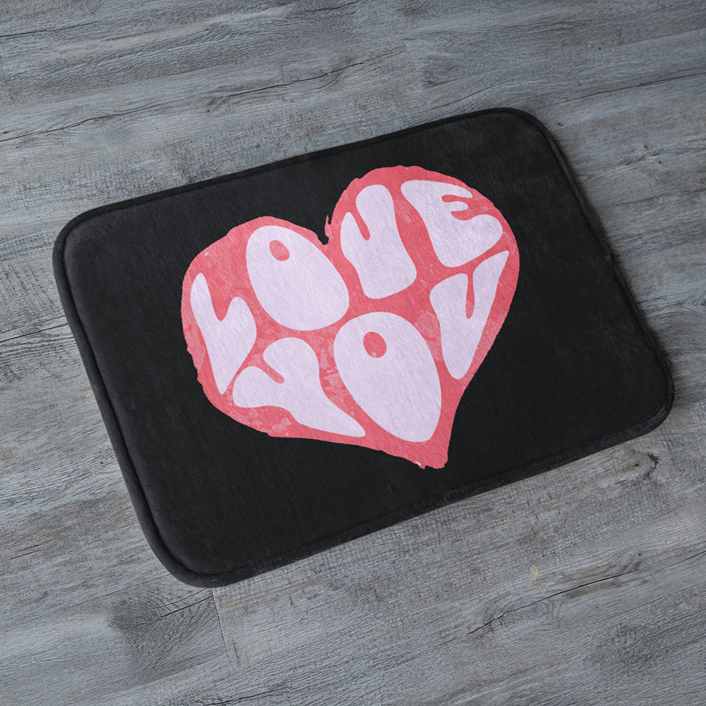 Heart 'Love You'Memory foam Bath Mat Rug: Non-Slip Bathroom Rug,Valentine’s Day Bathroom Decor Gift for Couples