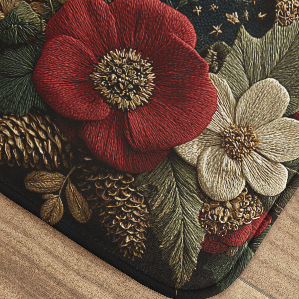 Non Slip Floor Mat Rug: Christmas Floral Anti Skid Mat, Elegant Holiday Decor Rug, Cozy Seasonal Comfort for Winter Homes