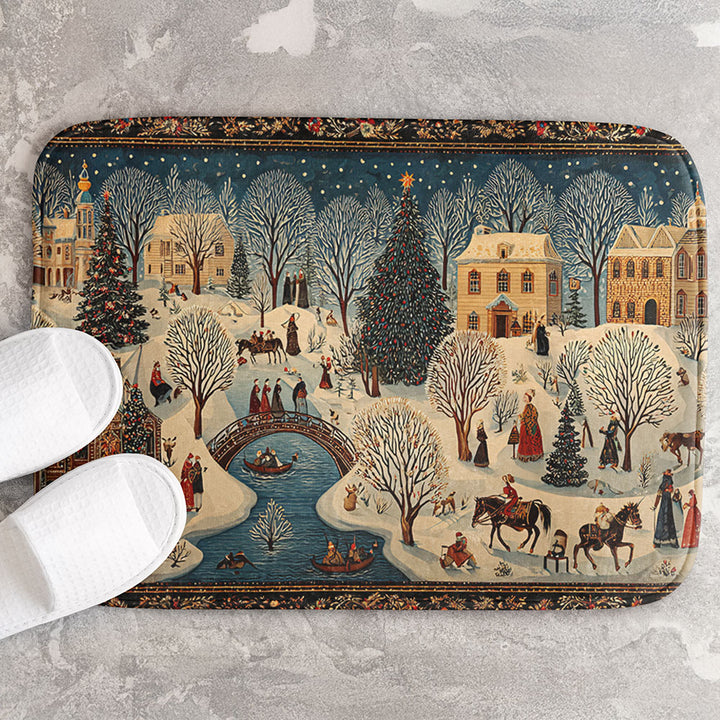 Non Slip Floor Mat Rug: Winter Village Christmas Decor Mat, Anti Skid Holiday Rug, Cozy Seasonal Comfort for Festive Homes